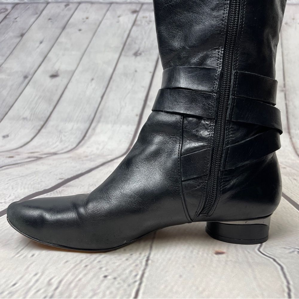 KARL LAGERFELD black leather side zip round heel riding boots, size 8.5 - Picture 11 of 15